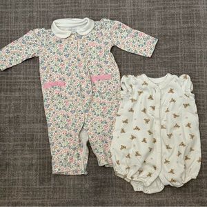 Baby Girl Floral Coverall & Teddy Bear Bubble with Flag both 3M